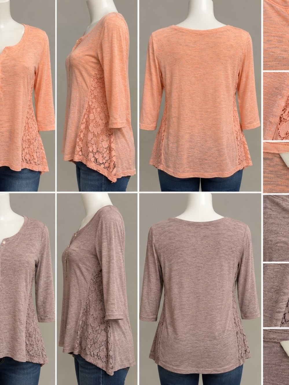 Sonoma Lace-Panel Tunic Top in Peach and Mauve